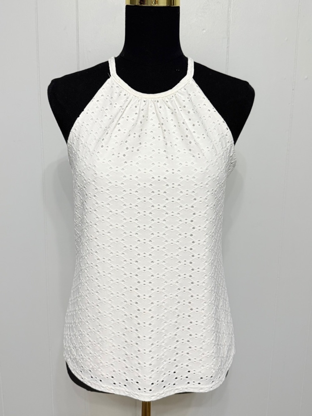 #16)  Catherine Malandrino White Eyelet Halter Camisole